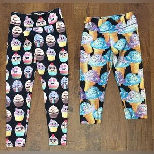 Justice girls food theme leggings ice cream cupcake 2 pairs Sz 14